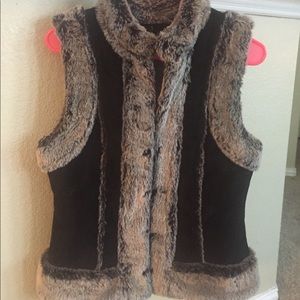Leather and faux fur vest